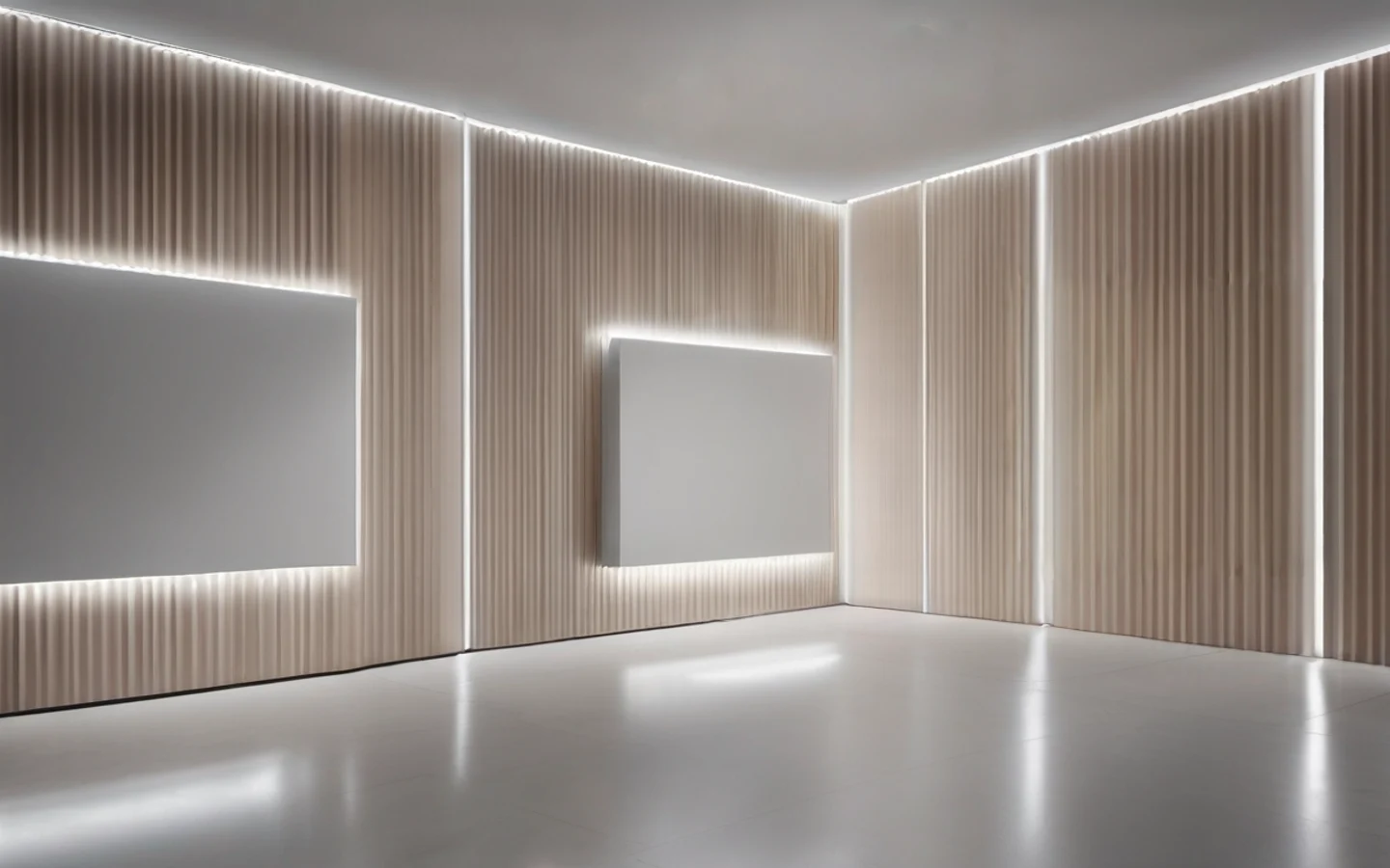 Clean luxury display environment with two illuminated display panels